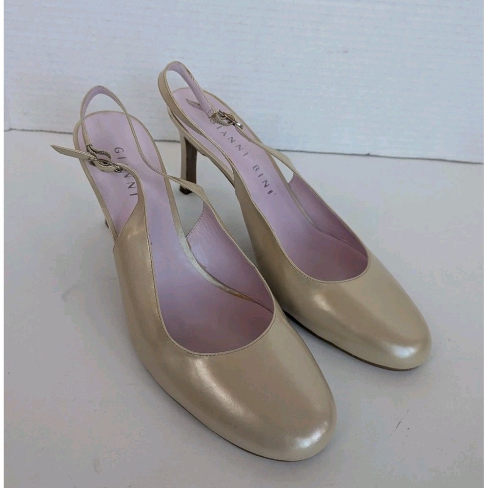 GIANNI BINI Leather Slingback Pumps Sandals Betty F 0.3 Womens sz 7.5  Cream
